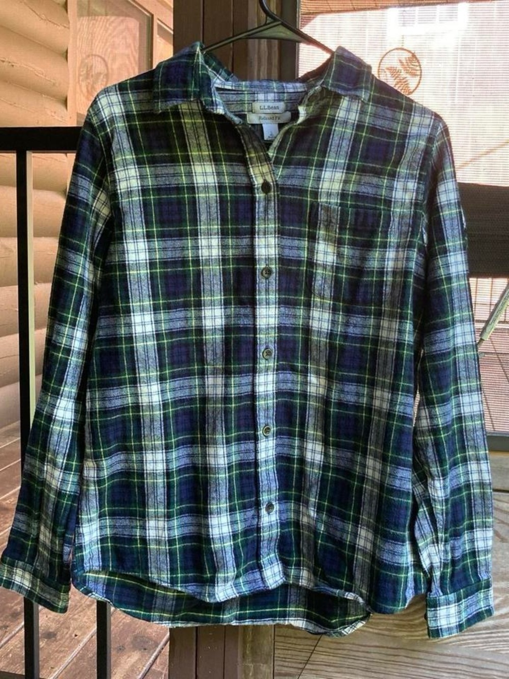L.L. Bean Women’s Green Navy Plaid Button-Down Shirt